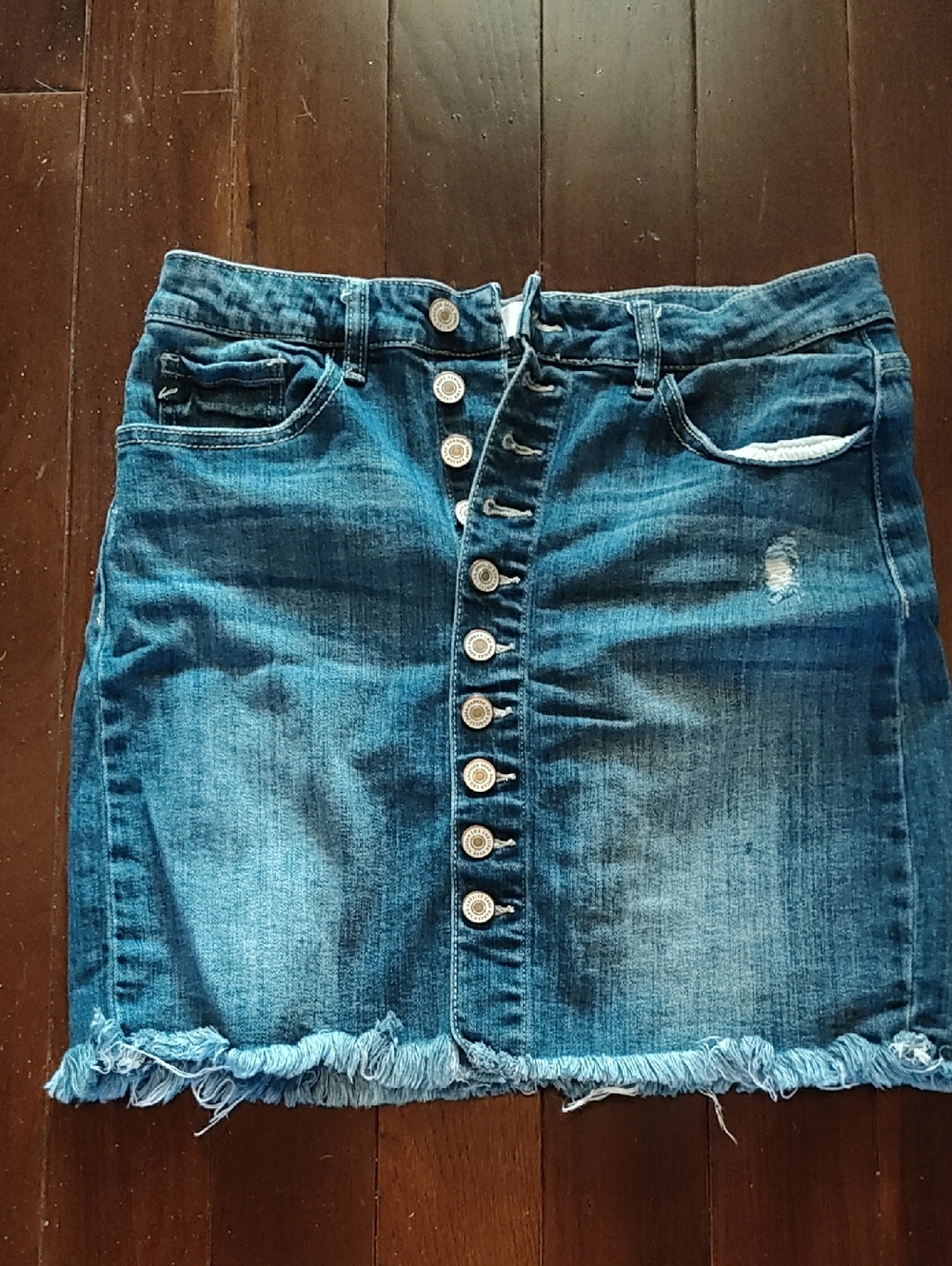 Kan Can Denim Button-Front Mini Skirt in Blue